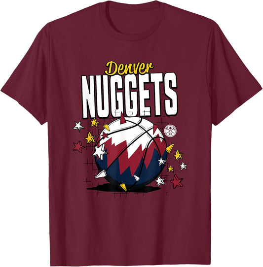 NBA Denver Nuggets Basketball Doodle Stars T-Shirt - T-Shirt | Maroon