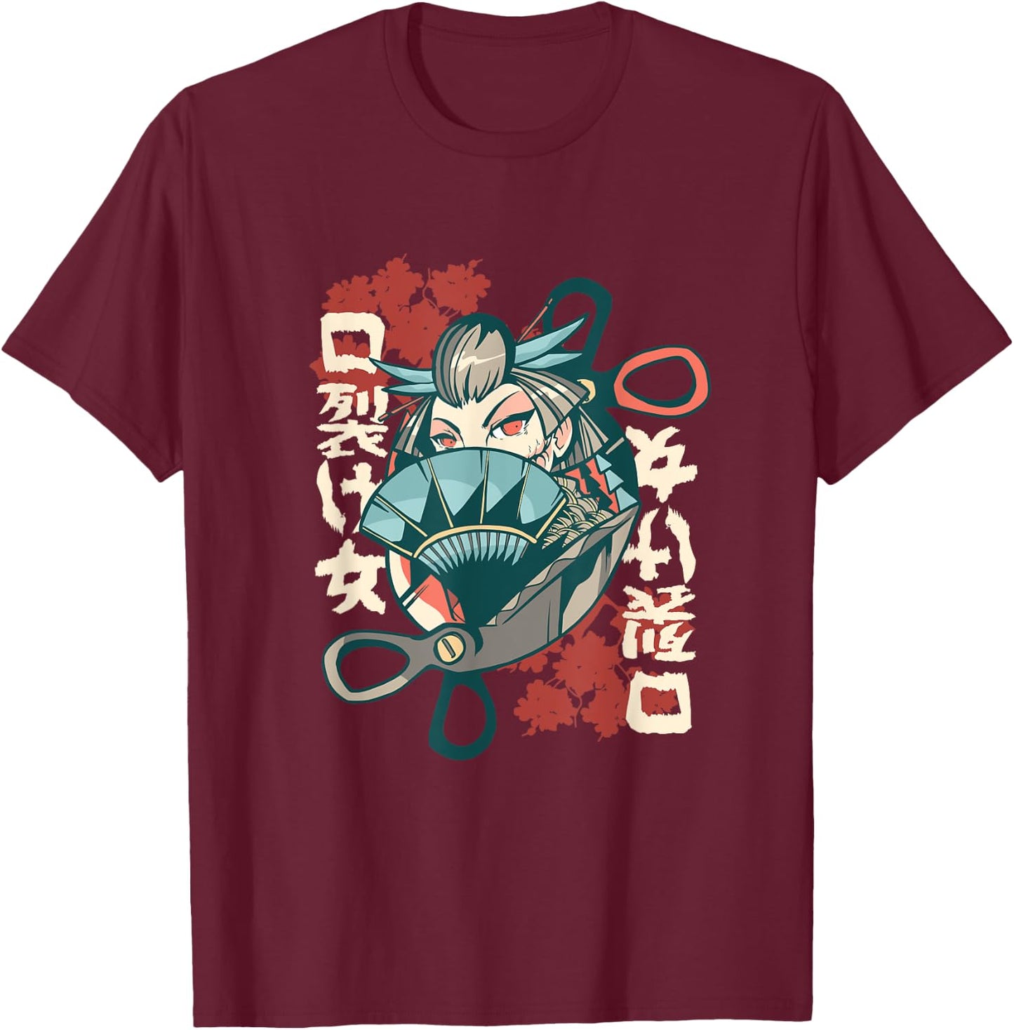 Japanese Kuchisake Onna T-Shirt - T-Shirt | Maroon