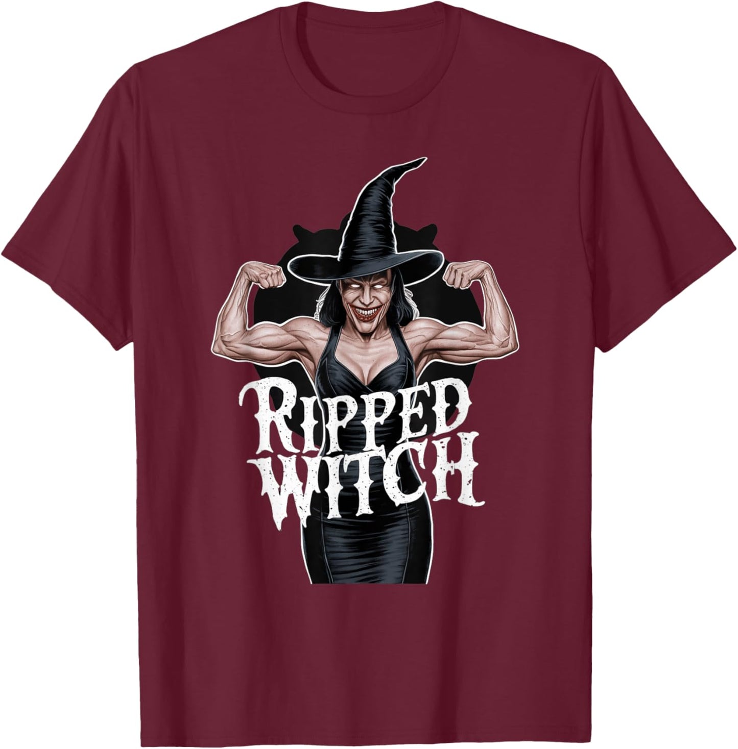 Ripped Witch Muscular Halloween Gym Bodybuilder Costume T-Shirt - T-Shirt | Maroon