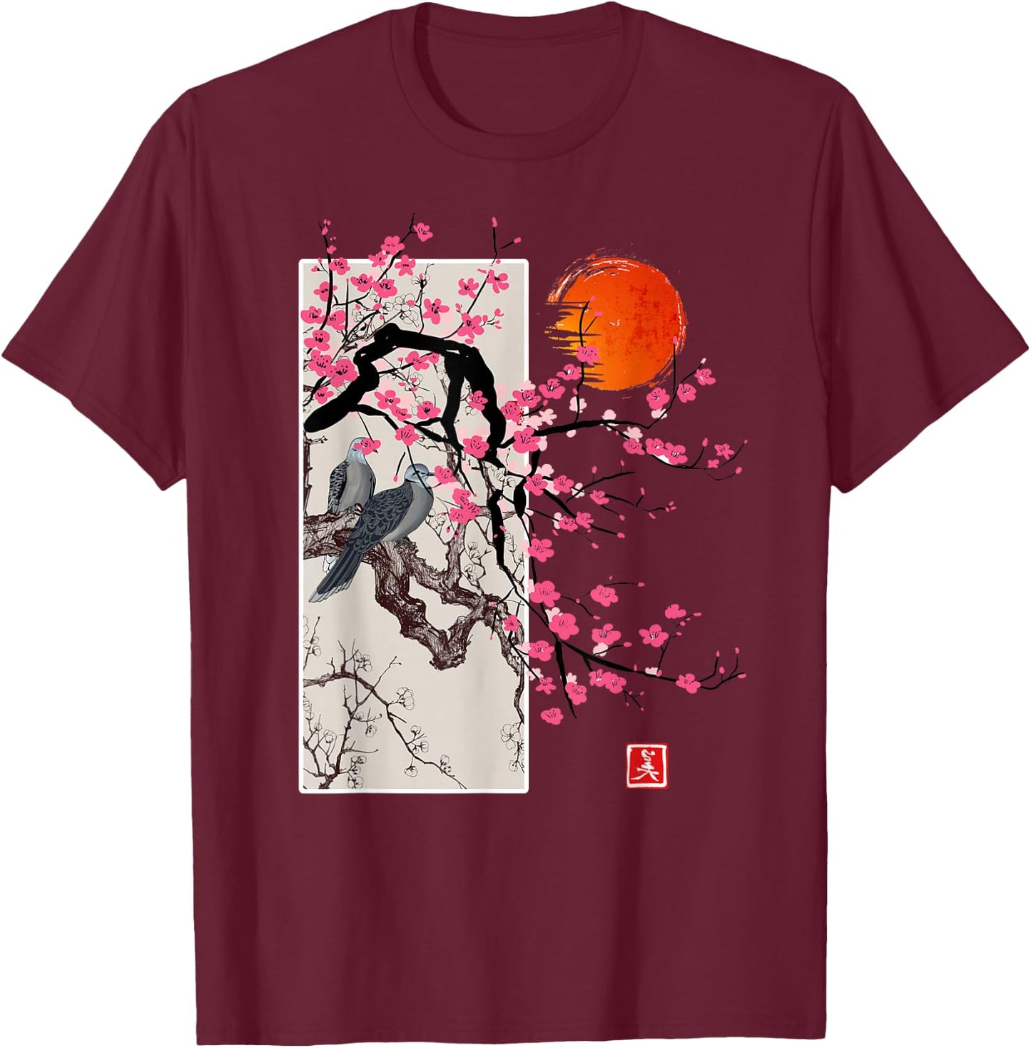 Vintage Sakura Blossom Japanese Cherry Scenery Gift T-Shirt - T-Shirt | Maroon