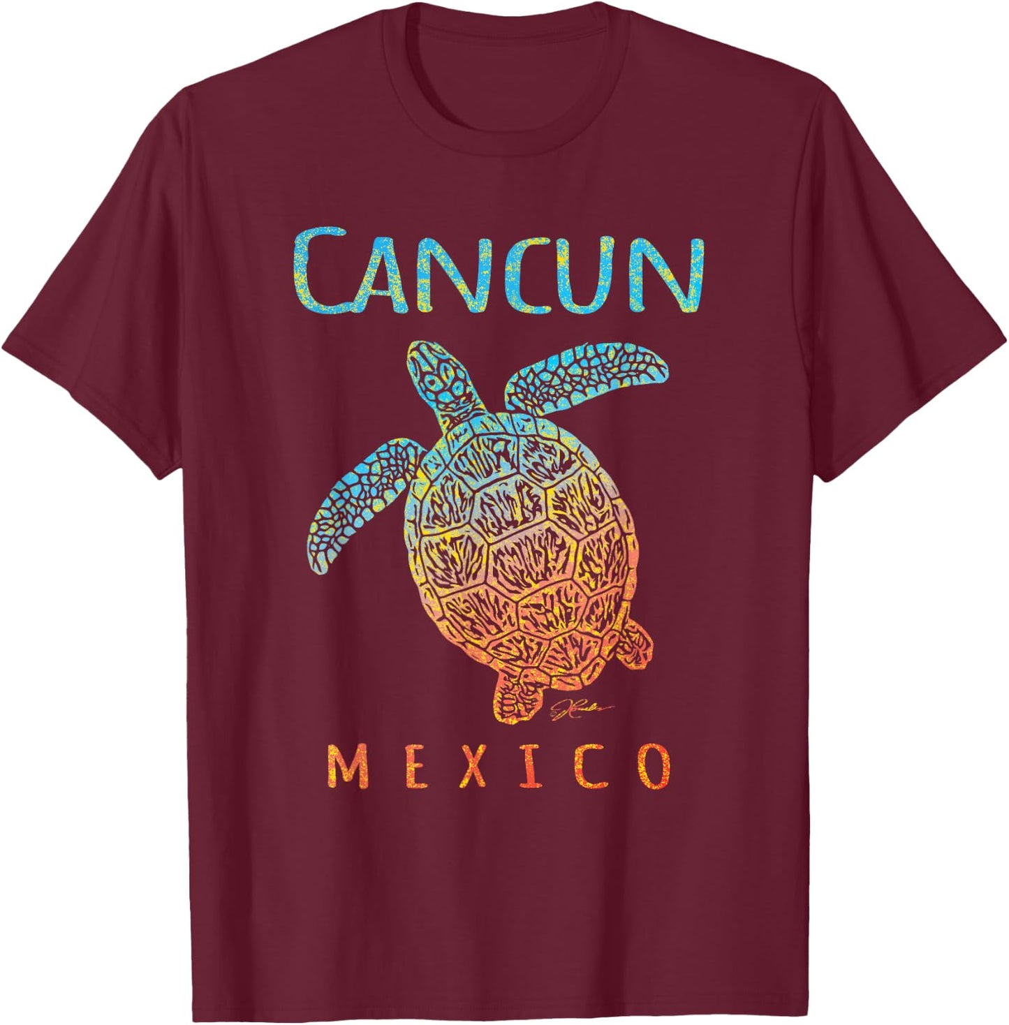 JCombs: Cancun, Mexico, Sea Turtle, Beach T-Shirt - T-Shirt | Maroon