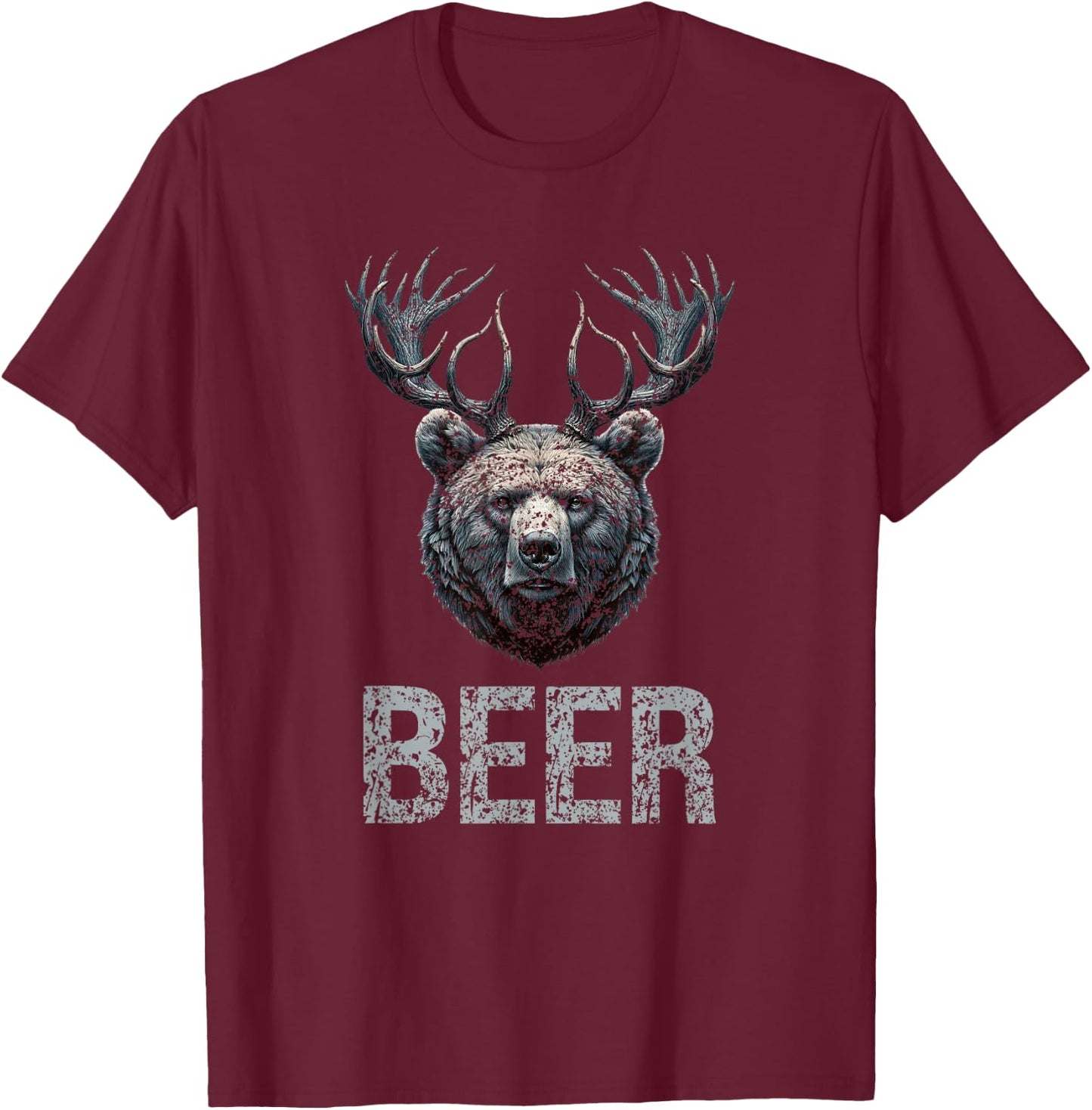 Beer Grizzly Deer Bear Bear With Antlers Beer T-Shirt - T-Shirt | Maroon