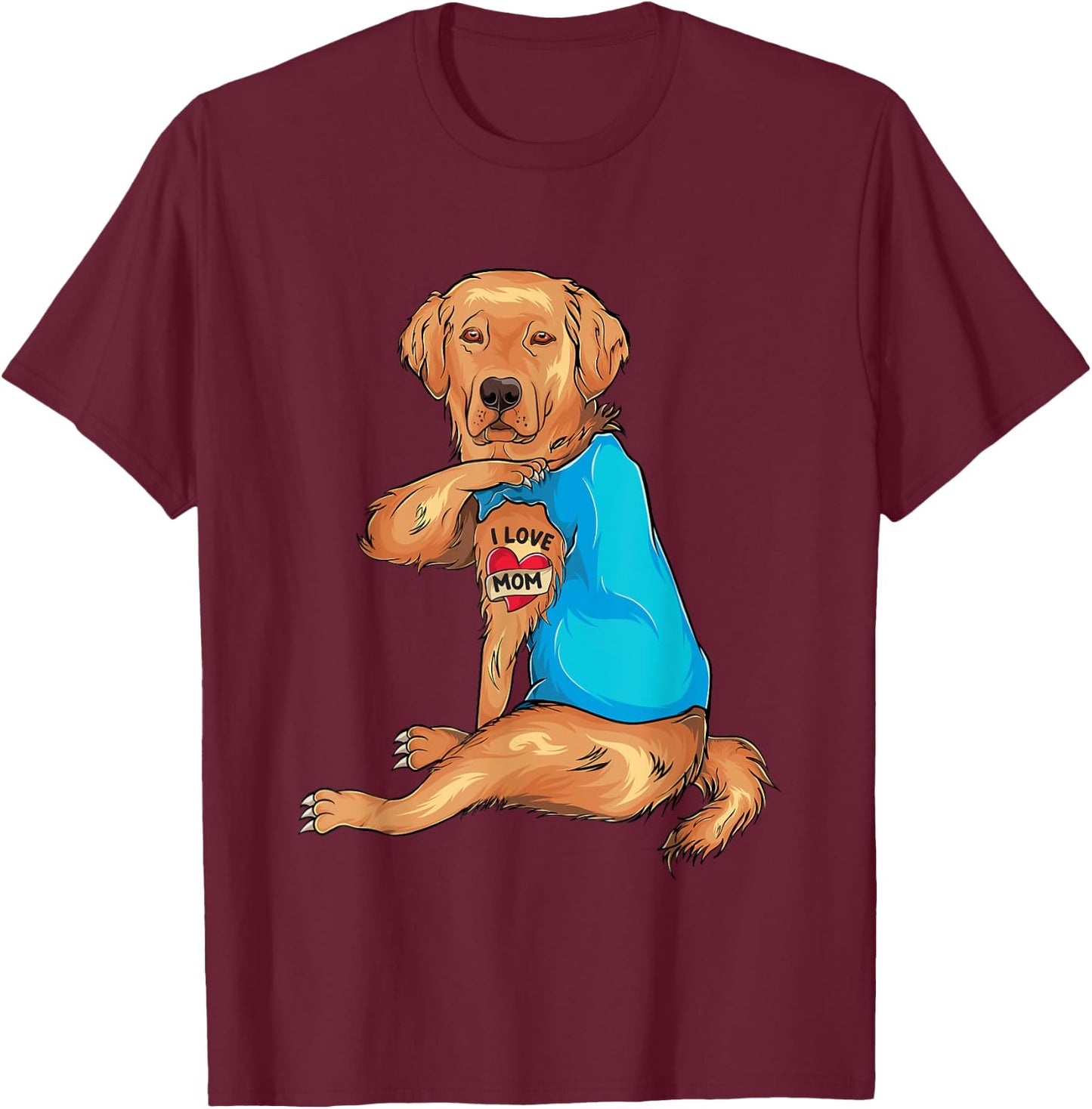 Mother's Day Tattoo I Love Mom Golden Retriever Tattooed T-Shirt - T-Shirt | Maroon