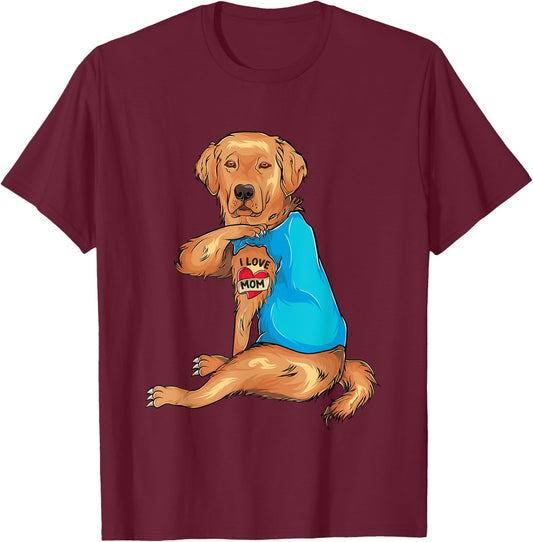 Mother's Day Tattoo I Love Mom Golden Retriever Tattooed T-Shirt - T-Shirt | Maroon