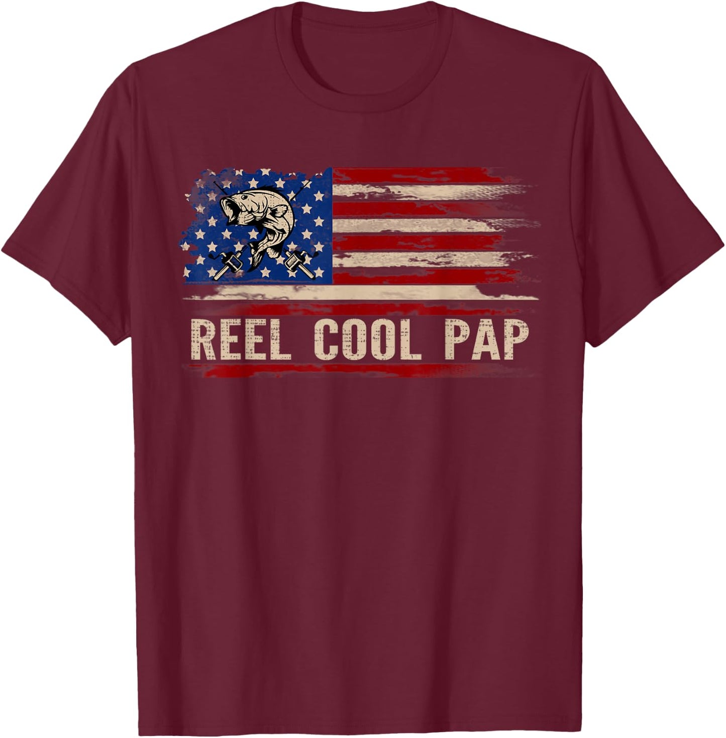 Reel Cool Pap American USA Flag Funny Fishing/Fish Gift T-Shirt - T-Shirt | Maroon