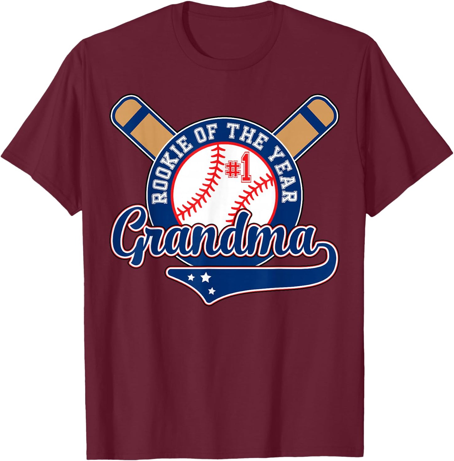 Grandma Rookie of Year 1st Birthday Baseball Theme Matching T-Shirt - T-Shirt | Maroon