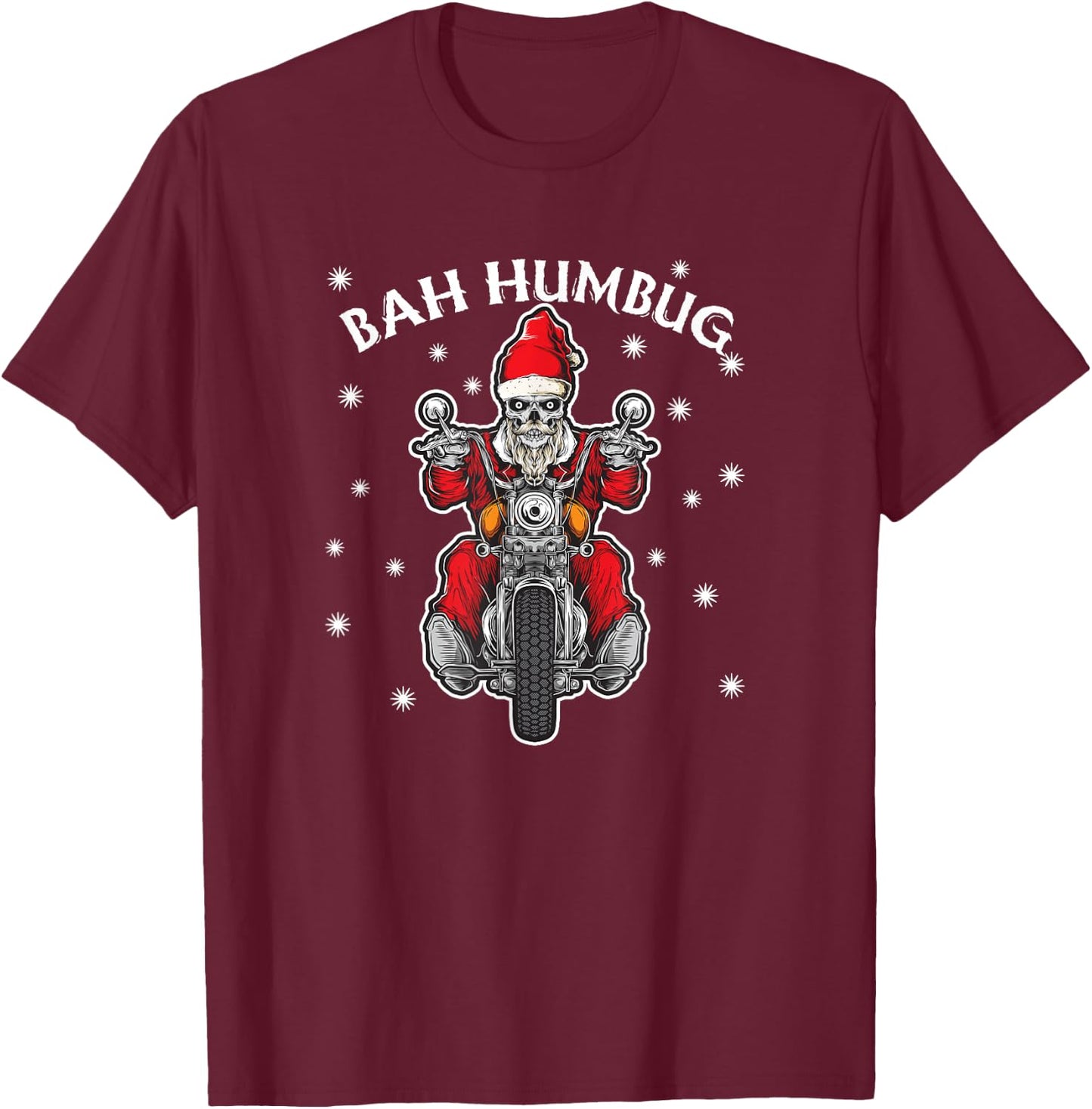 Bah Humbug Skeleton Santa Riding A Motorcycle Gift T-Shirt - T-Shirt | Maroon