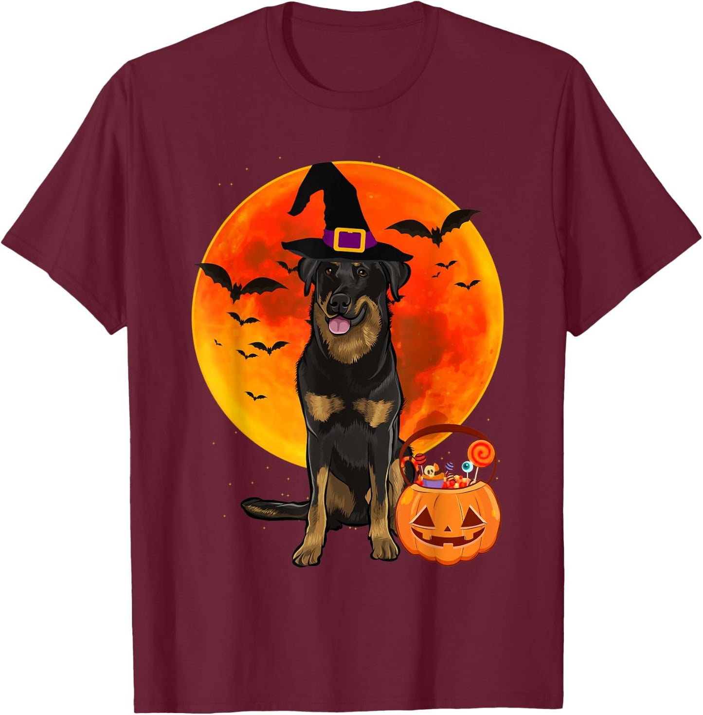 Dog Halloween Beauceron Jack O Lantern Pumpkin T-Shirt - T-Shirt | Maroon