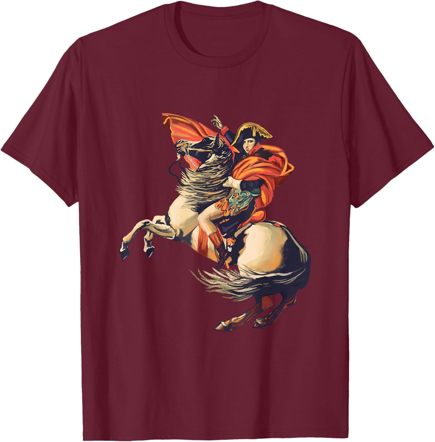 Napoleon Bonaparte with horse, art, painting Alps, gift T-Shirt - T-Shirt | Maroon