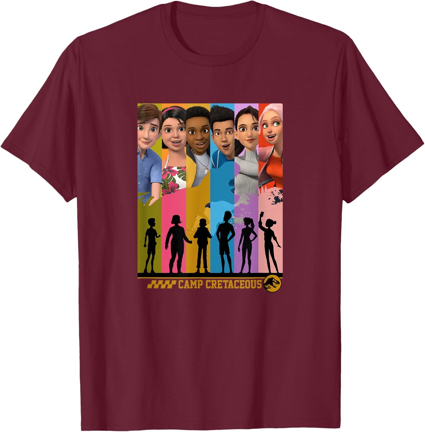 Jurassic World: Camp Cretaceous Group Shot Panels Small T-Shirt - T-Shirt | Maroon