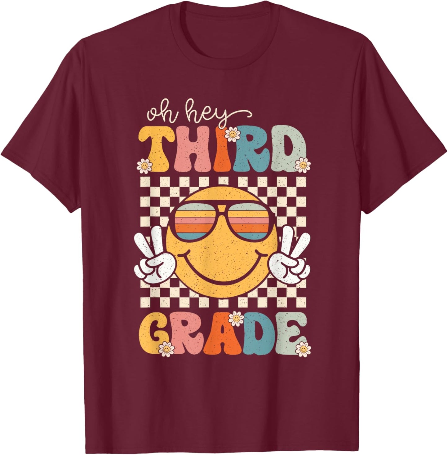 Third Grade Oh Hey Smile Retro Back To School 3rd Grade T-Shirt - T-Shirt | Maroon