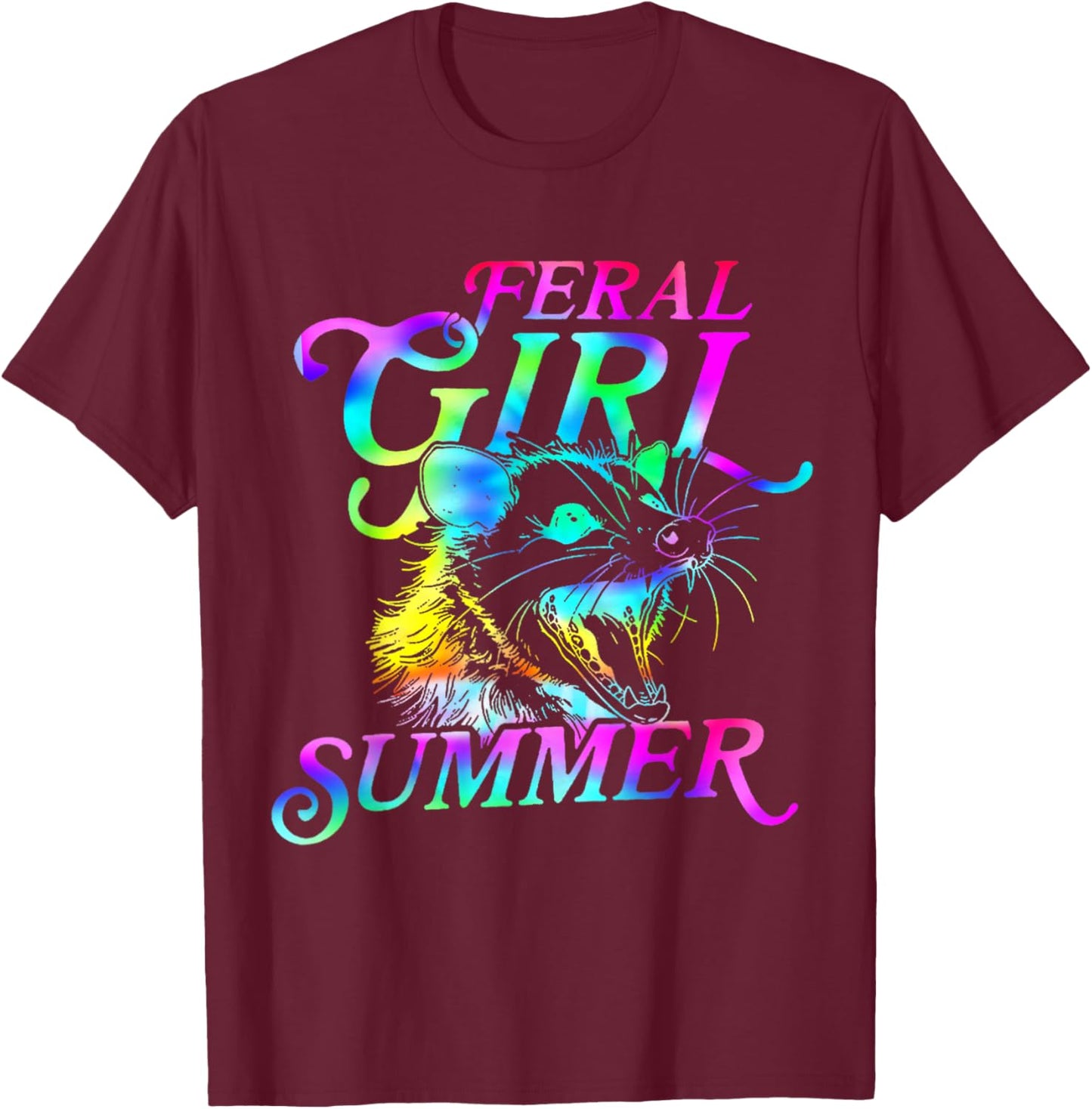 Feral Girl Summer Opossum Tie Dye Raccoon Vintage T-Shirt - T-Shirt | Maroon