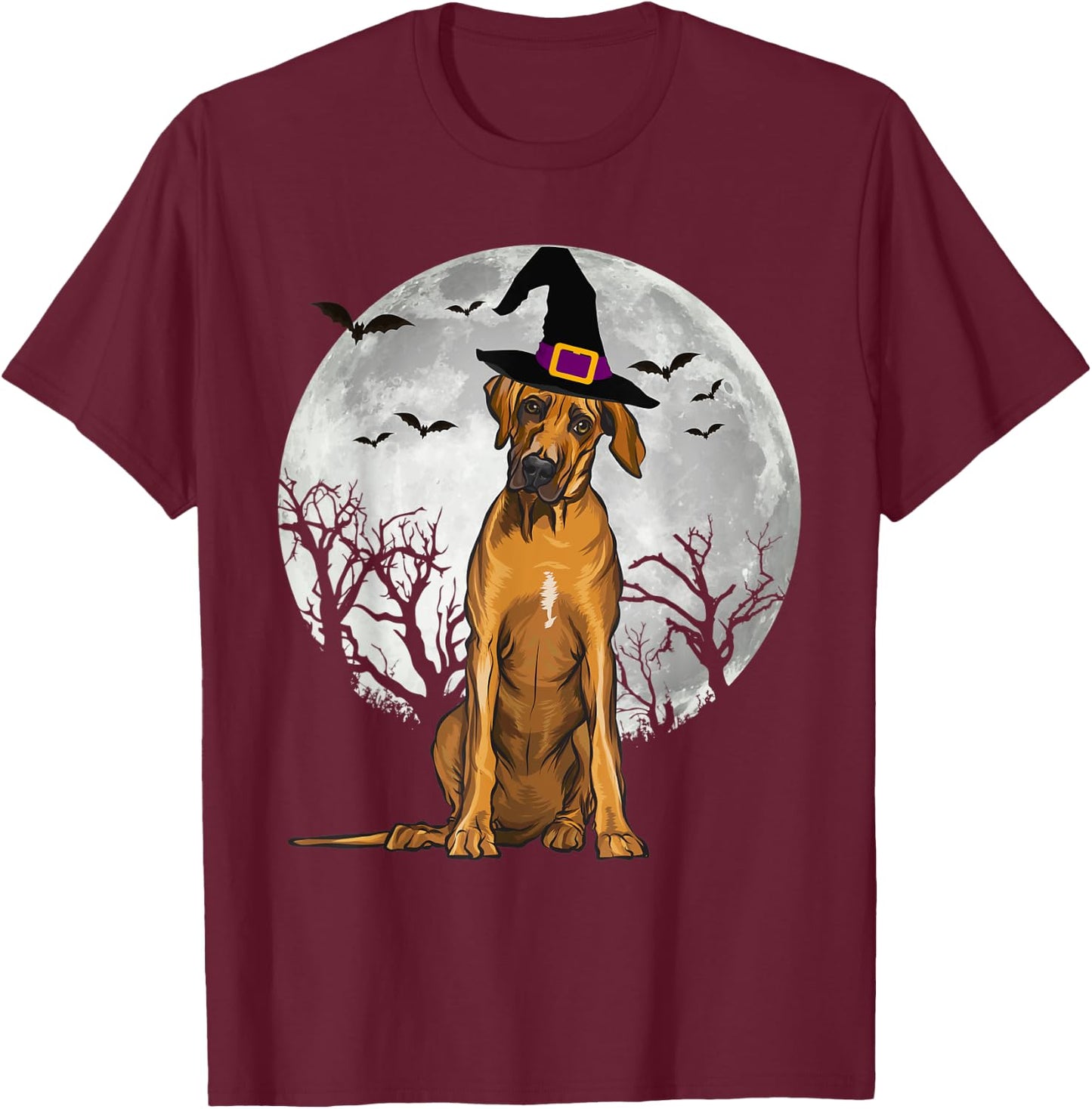 Scary Rhodesian Ridgeback Dog Witch Hat Halloween Women T-Shirt - T-Shirt | Maroon