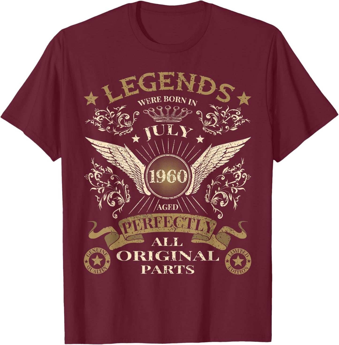 60th Birthday Legends were born in July 1960 Vintage T-Shirt - T-Shirt | Maroon