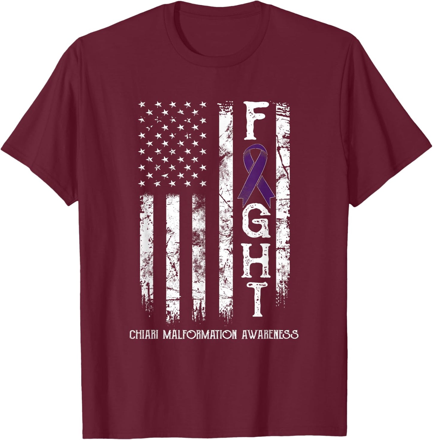 Chiari Malformation Warrior US Flag T-Shirt - T-Shirt | Maroon