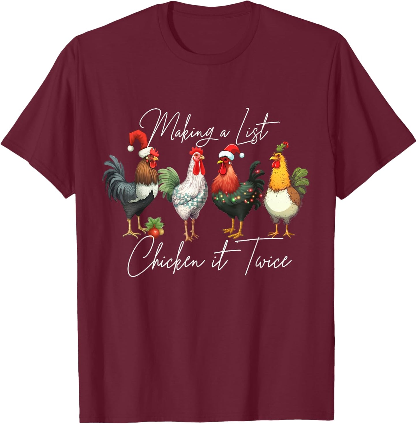 Christmas Chicken Lover Xmas Santa Hat Funny Farm Gift T-Shirt - T-Shirt | Maroon