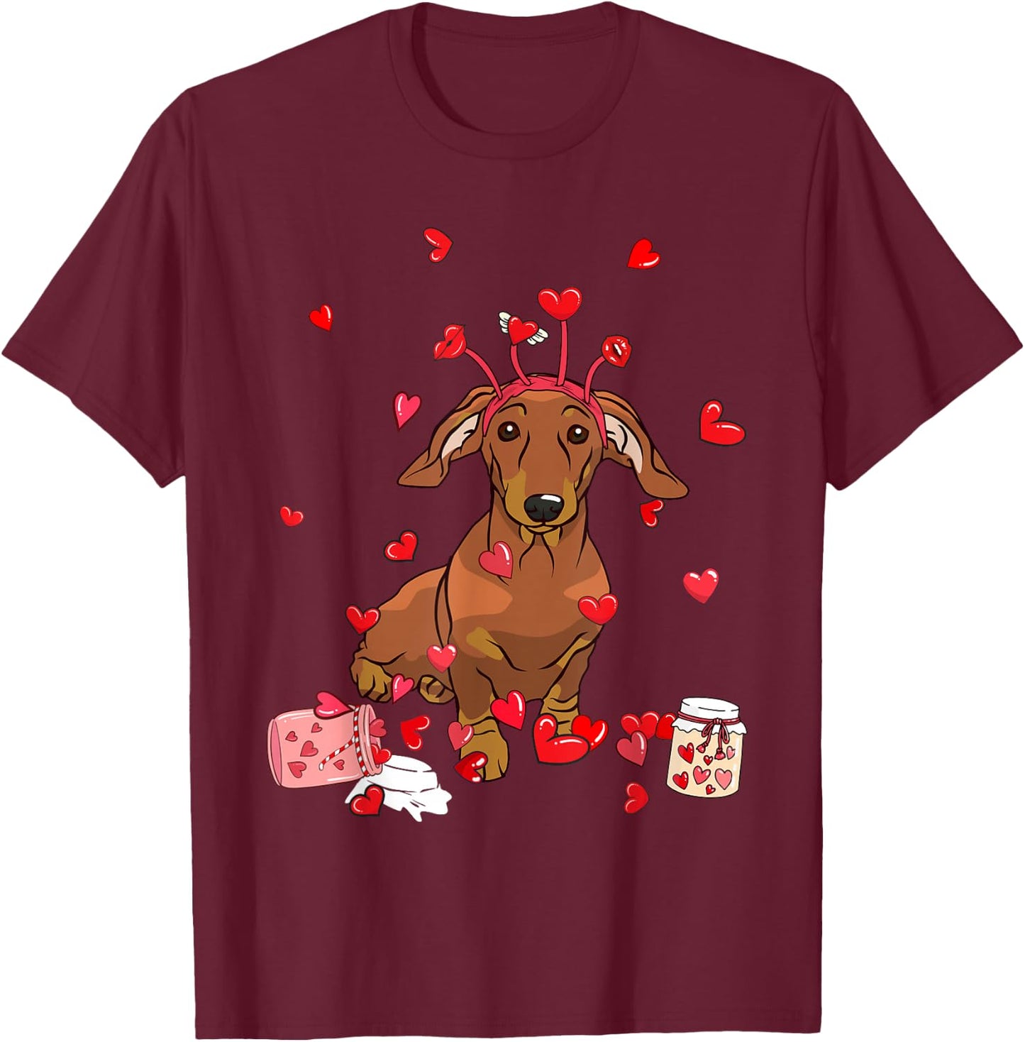 Dog Valentine Gift Cute Dachshund Valentine's Day Men Women Girls Kids T-Shirt - T-Shirt | Maroon