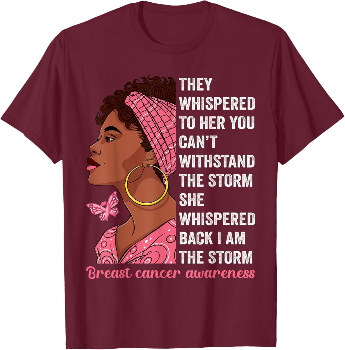 African American Breast Cancer Awareness Afro Black Women T-Shirt - T-Shirt | Maroon