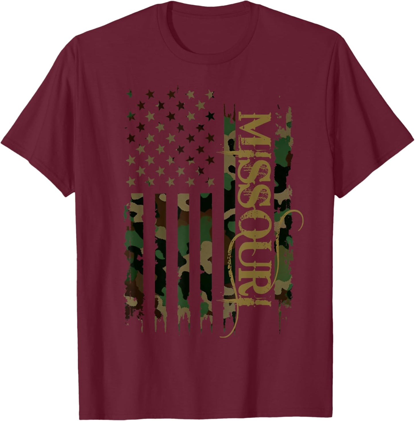 Missouri United States Distressed Camo w US Flag T-Shirt - T-Shirt | Maroon