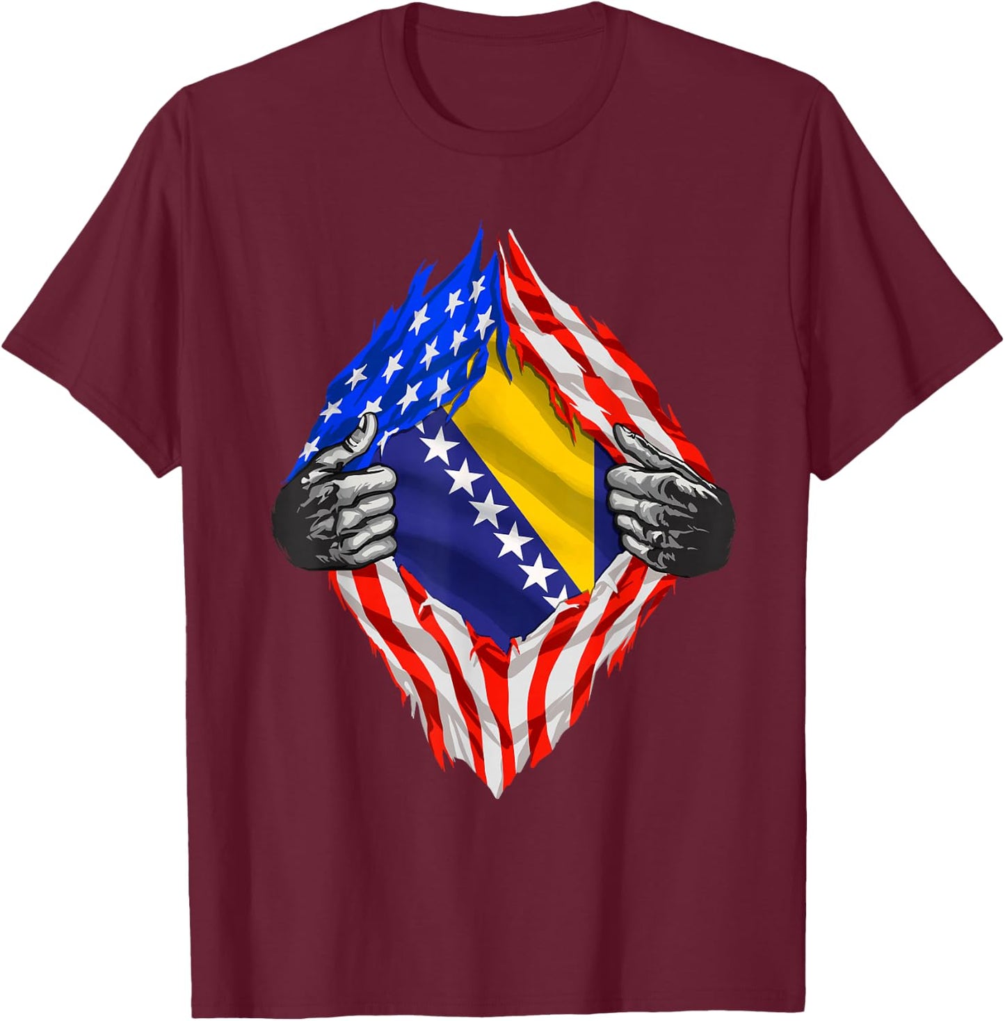 Bosnia Shirt Super USA Bosnian Flag Bosnian American Roots T-Shirt - T-Shirt | Maroon