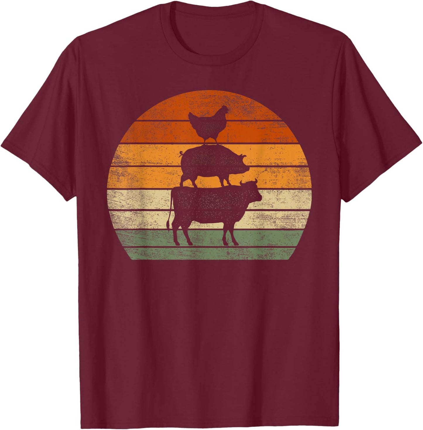 Farm Animals Gifts Women Men Cow Pig Chicken Print Graphic T-Shirt - T-Shirt | Maroon