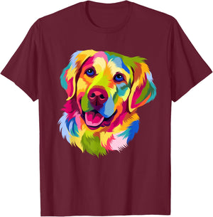 Colorful Pop Art Golden Retriever Portrait Owner T-Shirt - T-Shirt | Maroon