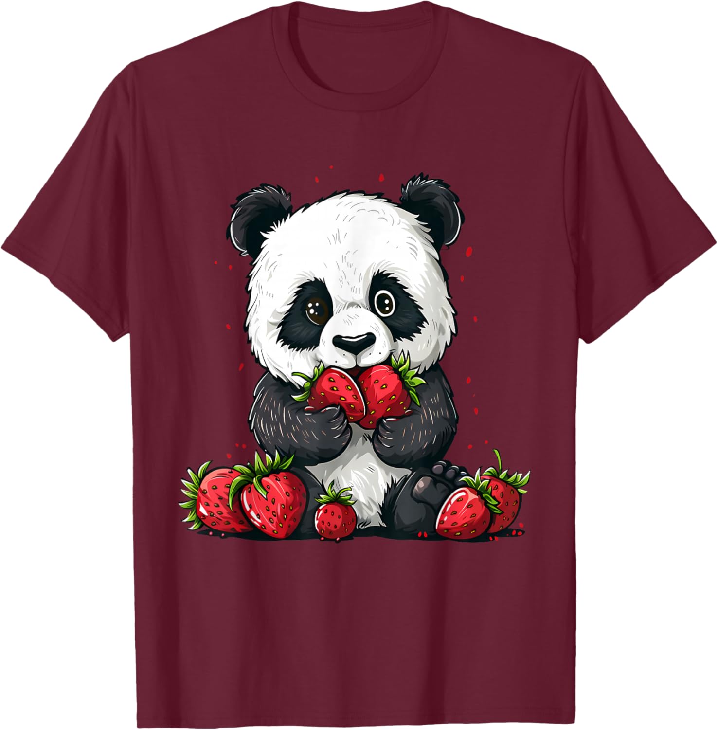 Strawberry Panda Bear Strawberries Cute Panda Bear Artwork T-Shirt - T-Shirt | Maroon