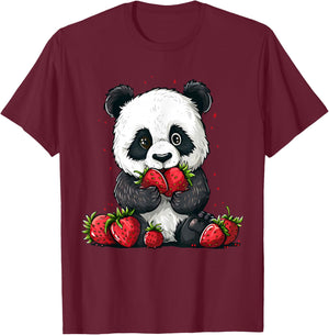 Strawberry Panda Bear Strawberries Cute Panda Bear Artwork T-Shirt - T-Shirt | Maroon