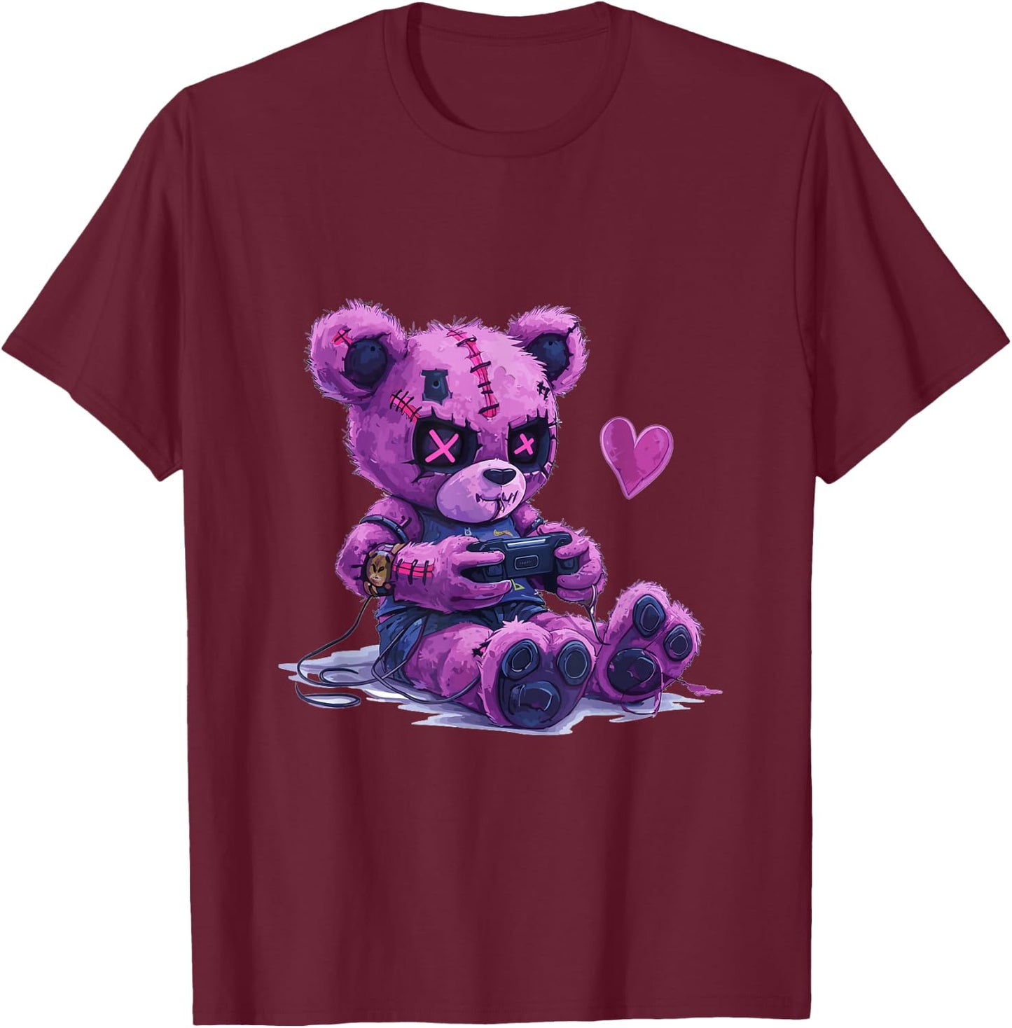 Goth Pastel Cute Creepy Kawaii Gamer Teddy Bear Gaming T-Shirt - T-Shirt | Maroon