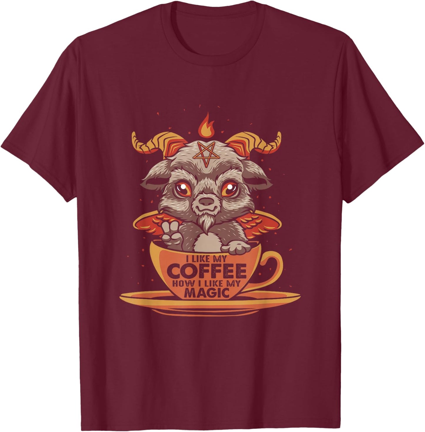 Baphomet Coffee Shirt I Like My Coffee Occult Coffee Lovers T-Shirt - T-Shirt | Maroon