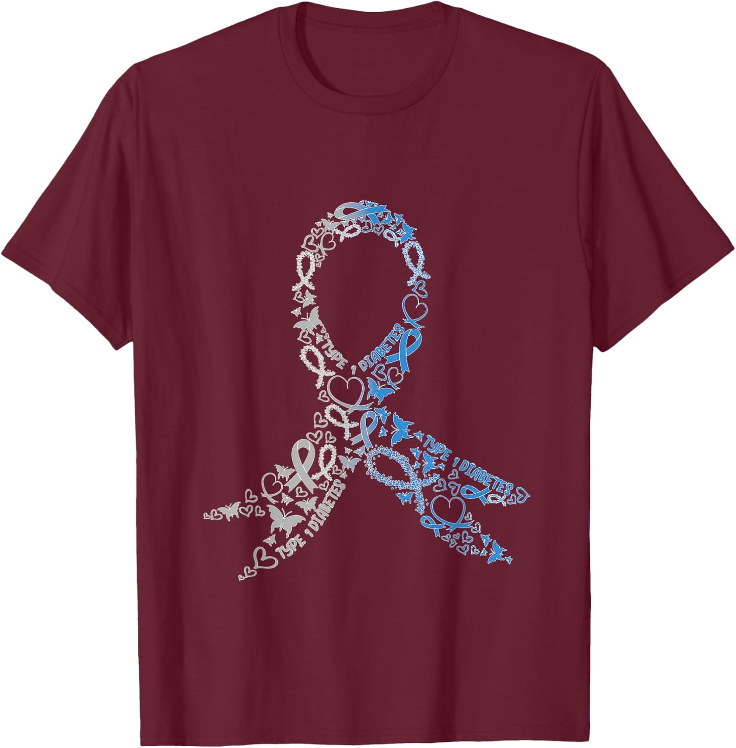 Type 1 Diabetes Ribbon Juvenile Diabetes Awareness Support T-Shirt - T-Shirt | Maroon