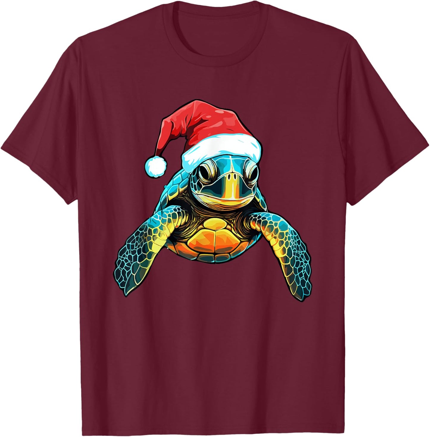 Cute Sea Turtle Christmas Santa Hat Xmas Pajama T-Shirt - T-Shirt | Maroon