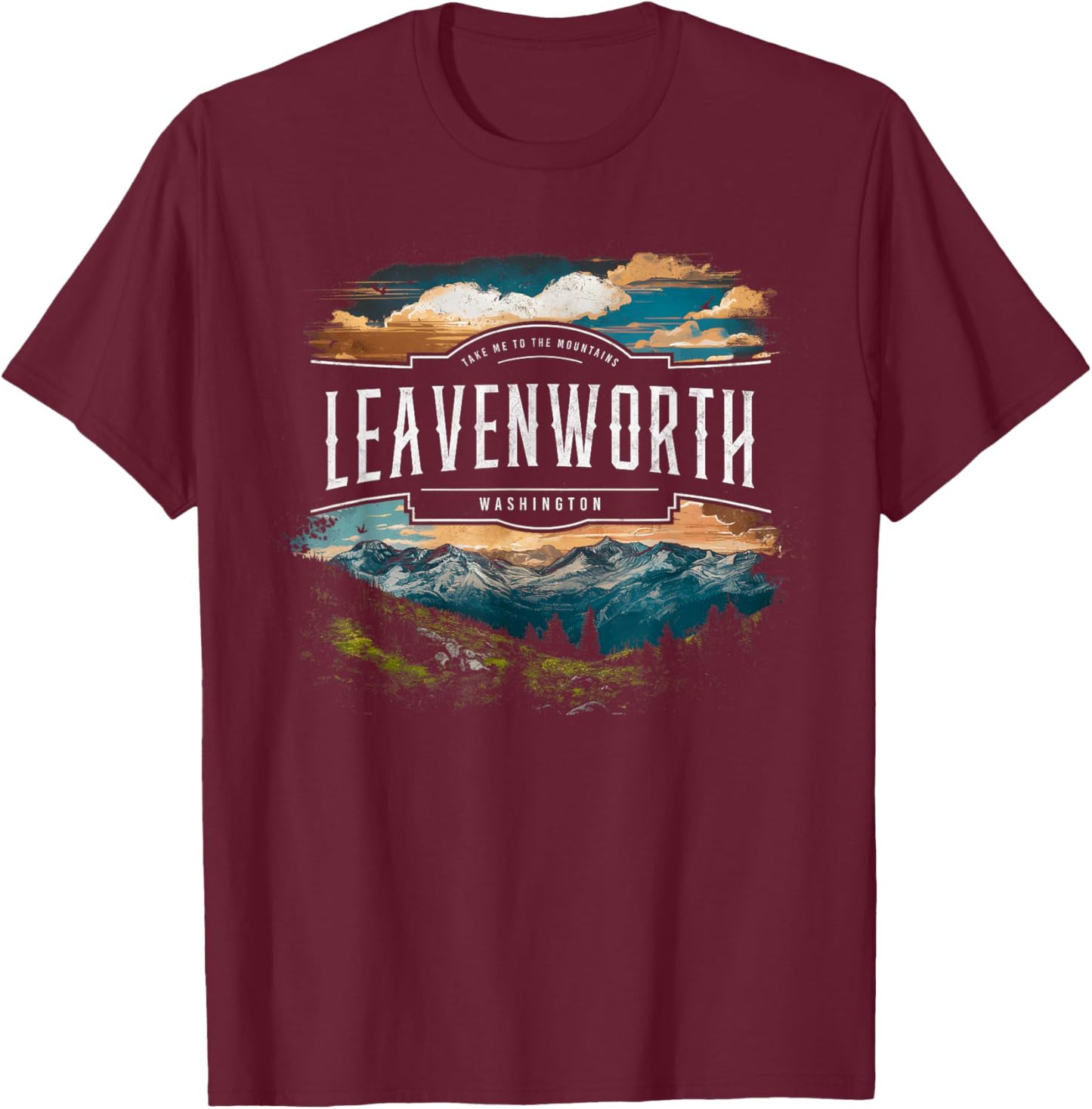 Leavenworth Mountains Washington Hiking Outdoors Vintage T-Shirt - T-Shirt | Maroon