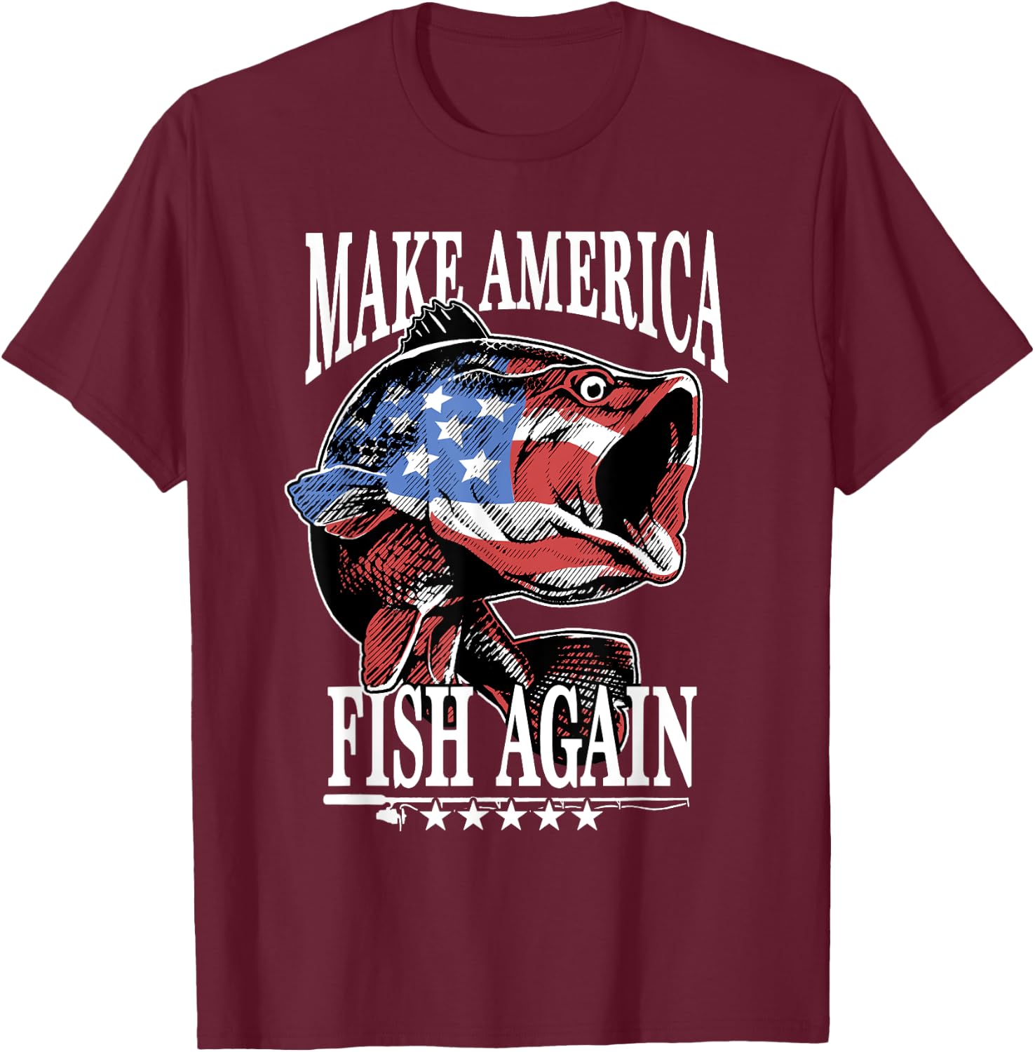 Make America Great Fishing American Flag USA Fisherman Red T-Shirt - T-Shirt | Maroon