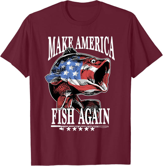 Make America Great Fishing American Flag USA Fisherman Red T-Shirt - T-Shirt | Maroon