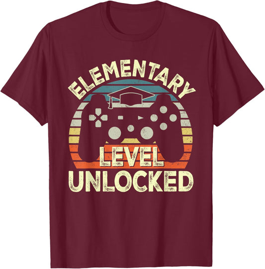 Elementary Level Unlocked Video Game Back to School Boys T-Shirt - T-Shirt | Maroon