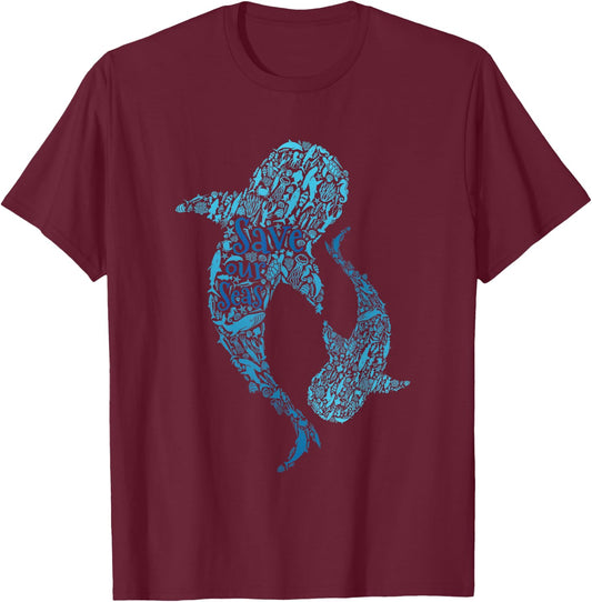 Save the Seas White Shark Environmental Awareness Gift T-Shirt - T-Shirt | Maroon