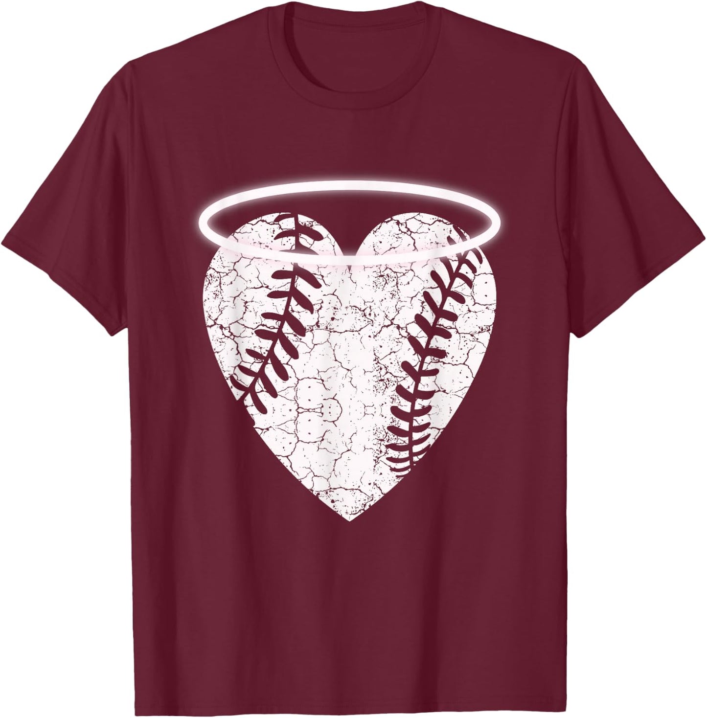 Vintage Angel Baseball Heart with Halo T-Shirt - T-Shirt | Maroon