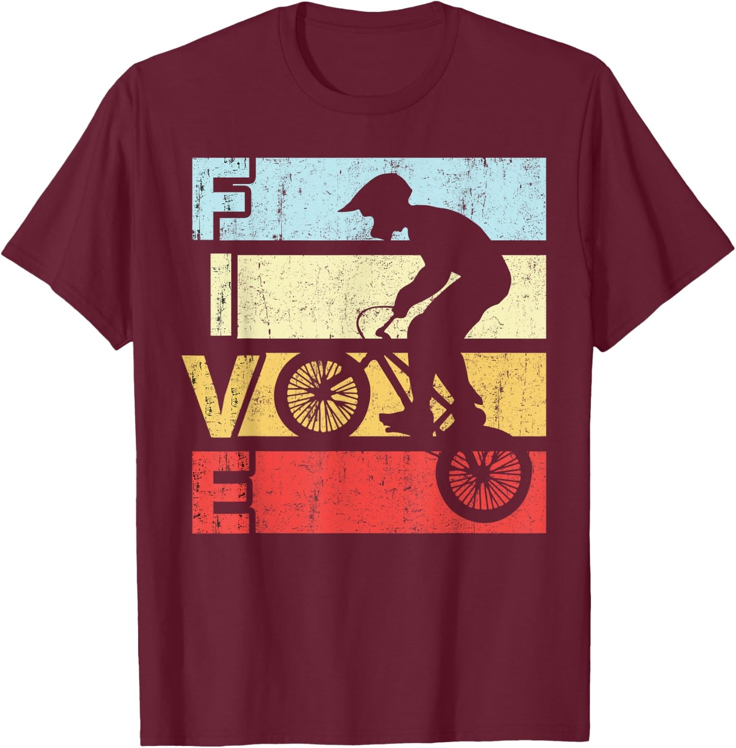 5 Year Old BMX Birthday Party Vintage Dirt Biking 5th Bike T-Shirt - T-Shirt | Maroon