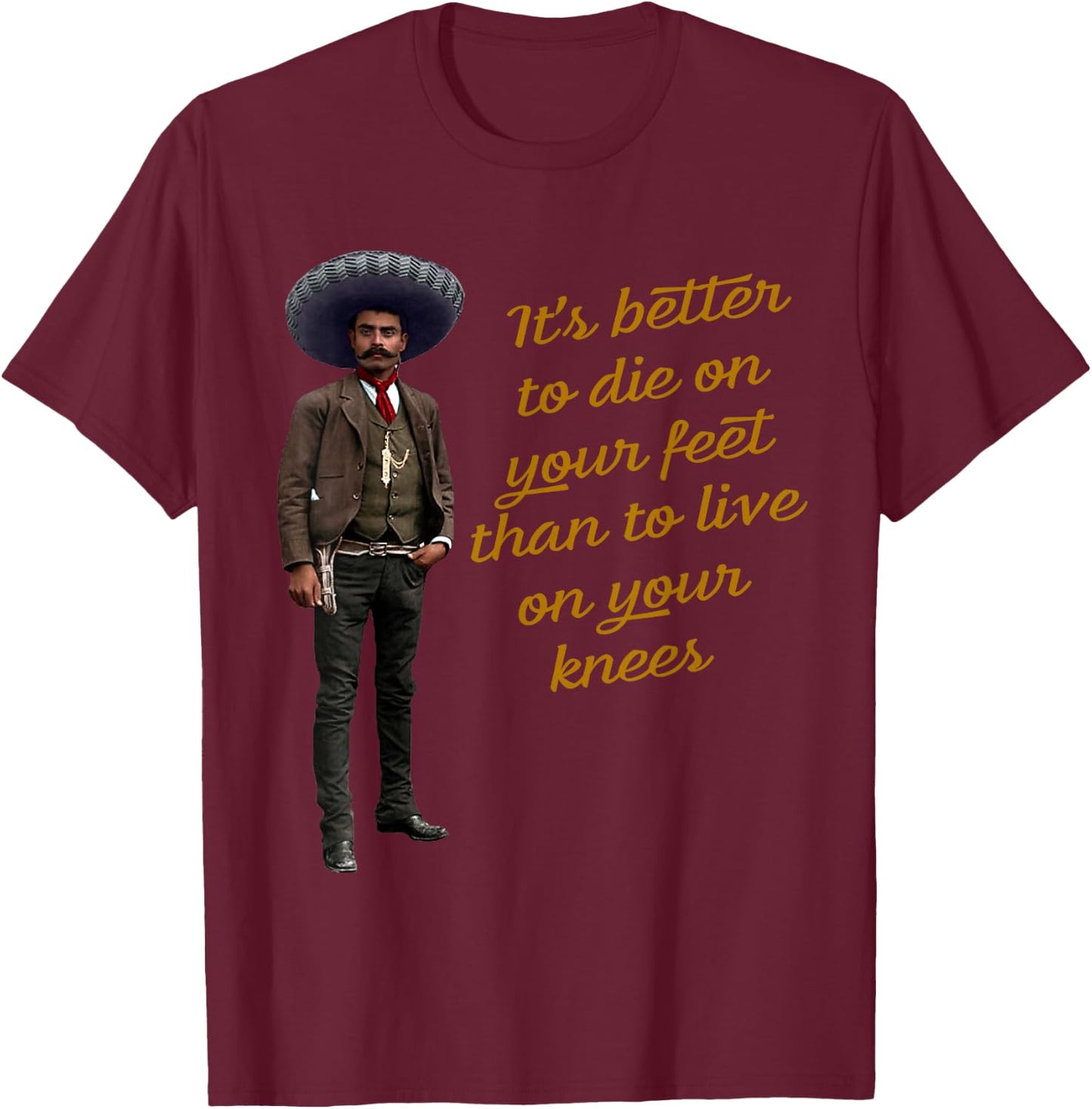 Emiliano Zapata Mexican Flag La Revolucion Mexicana T-Shirt - T-Shirt | Maroon
