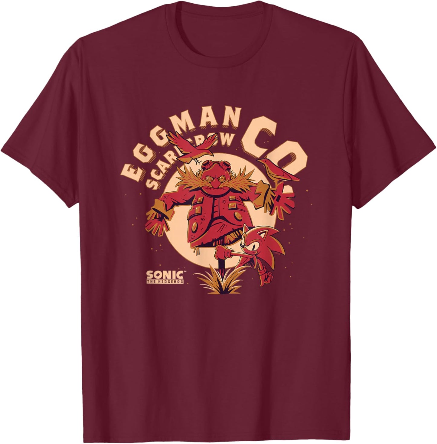 Sonic The Hedgehog Halloween Eggman Scarecrow Co. Vintage T-Shirt - T-Shirt | Maroon