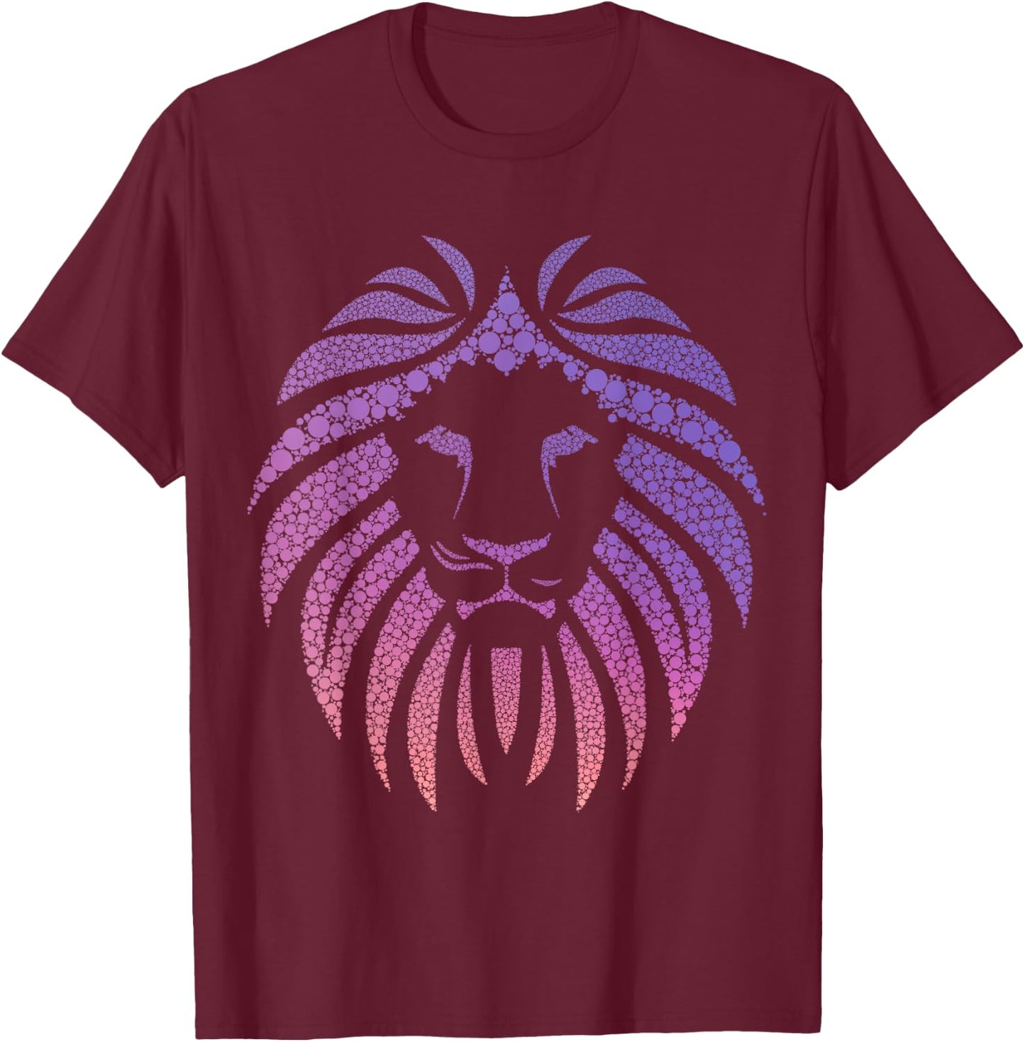 Lion Face Head Mane Gradient Pink and Purple Cat T-Shirt - T-Shirt | Maroon