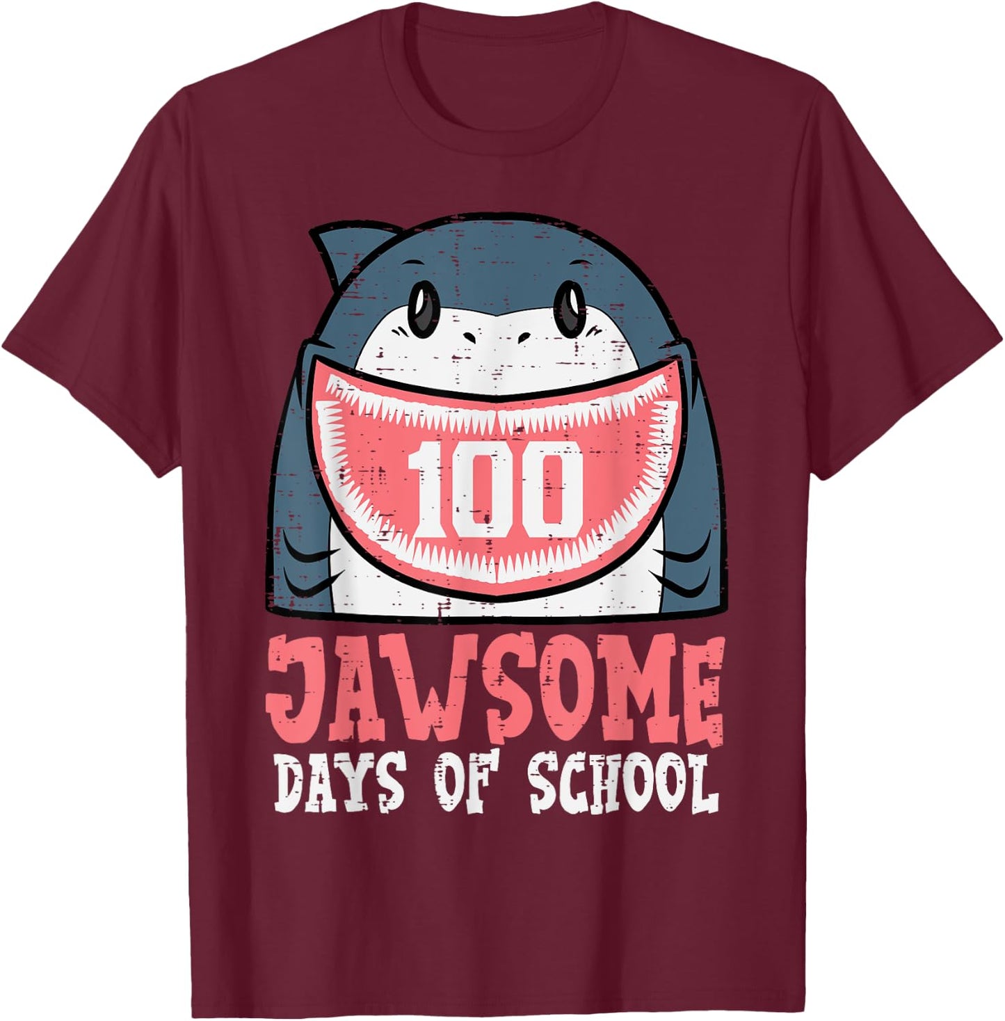 100 Jawsome Days Of School Shark 100th Day Boys Girls Kids T-Shirt - T-Shirt | Maroon