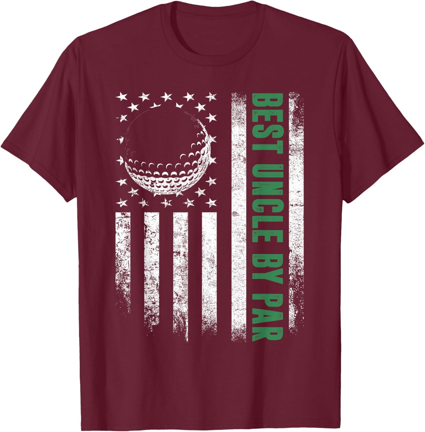 Golf Lover Retro USA American Flag Best Uncle By Par T-Shirt - T-Shirt | Maroon