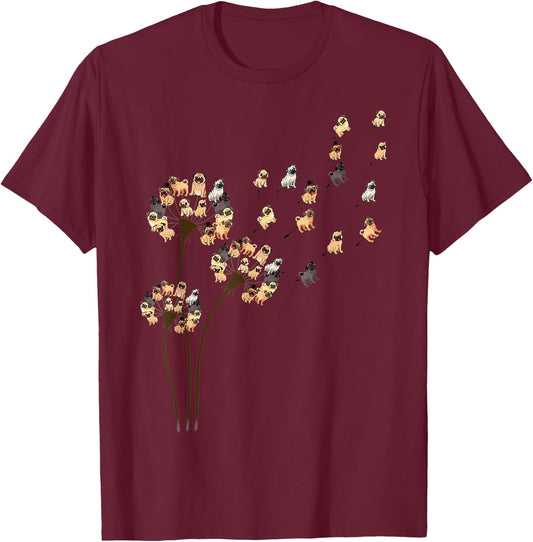 Flower Pug Dog Dandelion Funny Animals Lover T-Shirt - T-Shirt | Maroon