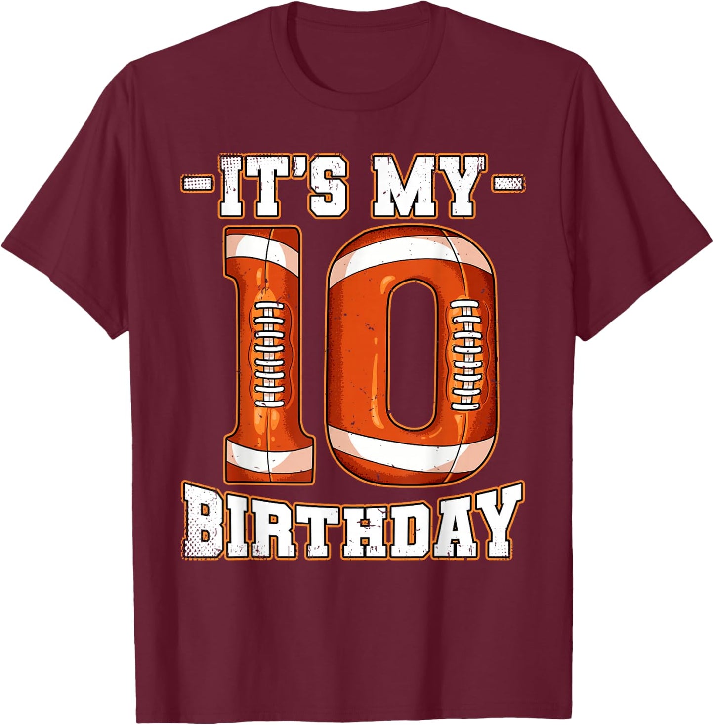 10th Birthday Football T-Shirt - T-Shirt | Maroon