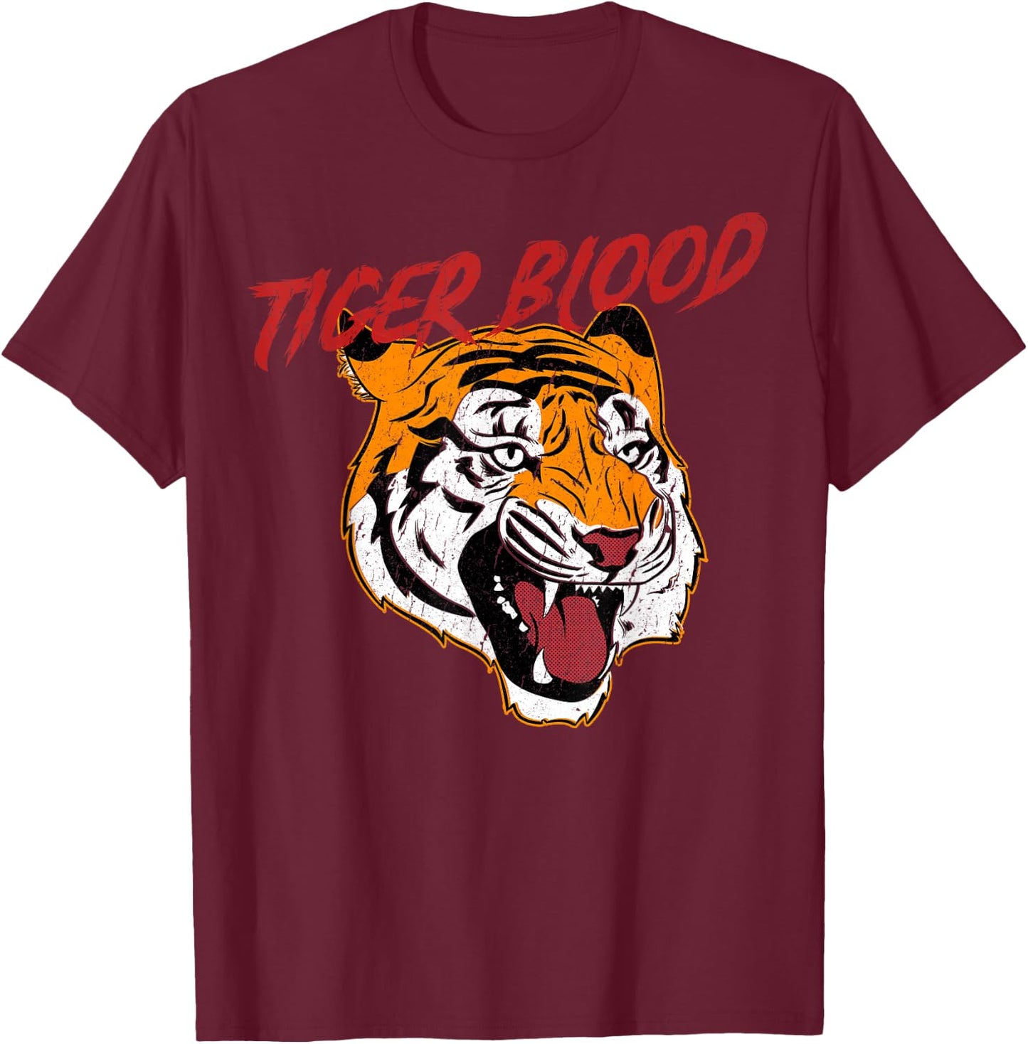 Tiger Blood Distressed Roaring Tiger Graphic T-Shirt - T-Shirt | Maroon