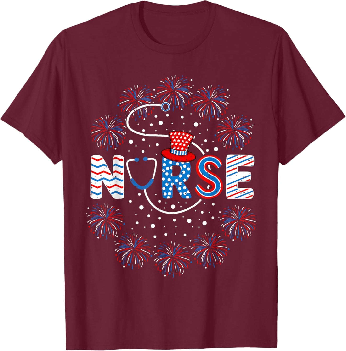 4th of July Nurse American Flag Fourth Of July Nurse T-Shirt - T-Shirt | Maroon