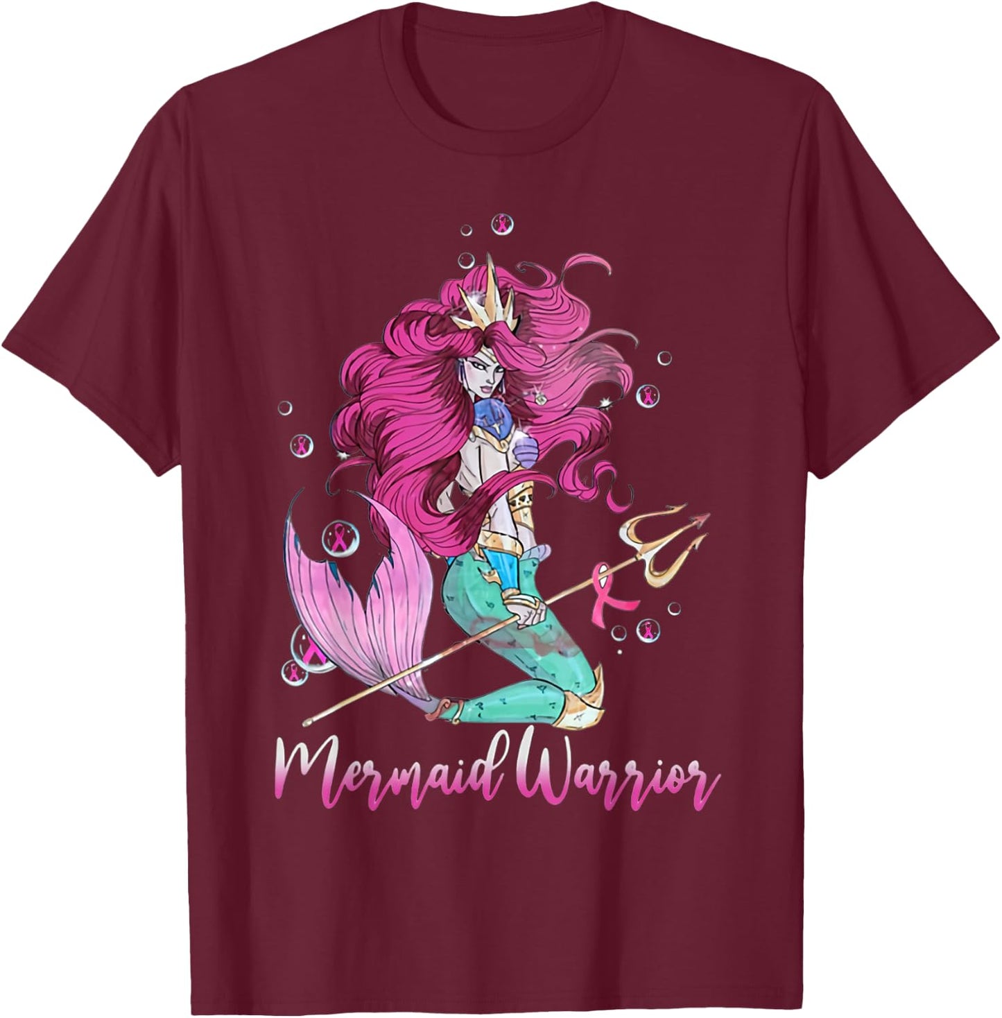 Breast Cancer Mermaid Warrior Mermaid Warrior Breast Cancer T-Shirt - T-Shirt | Maroon