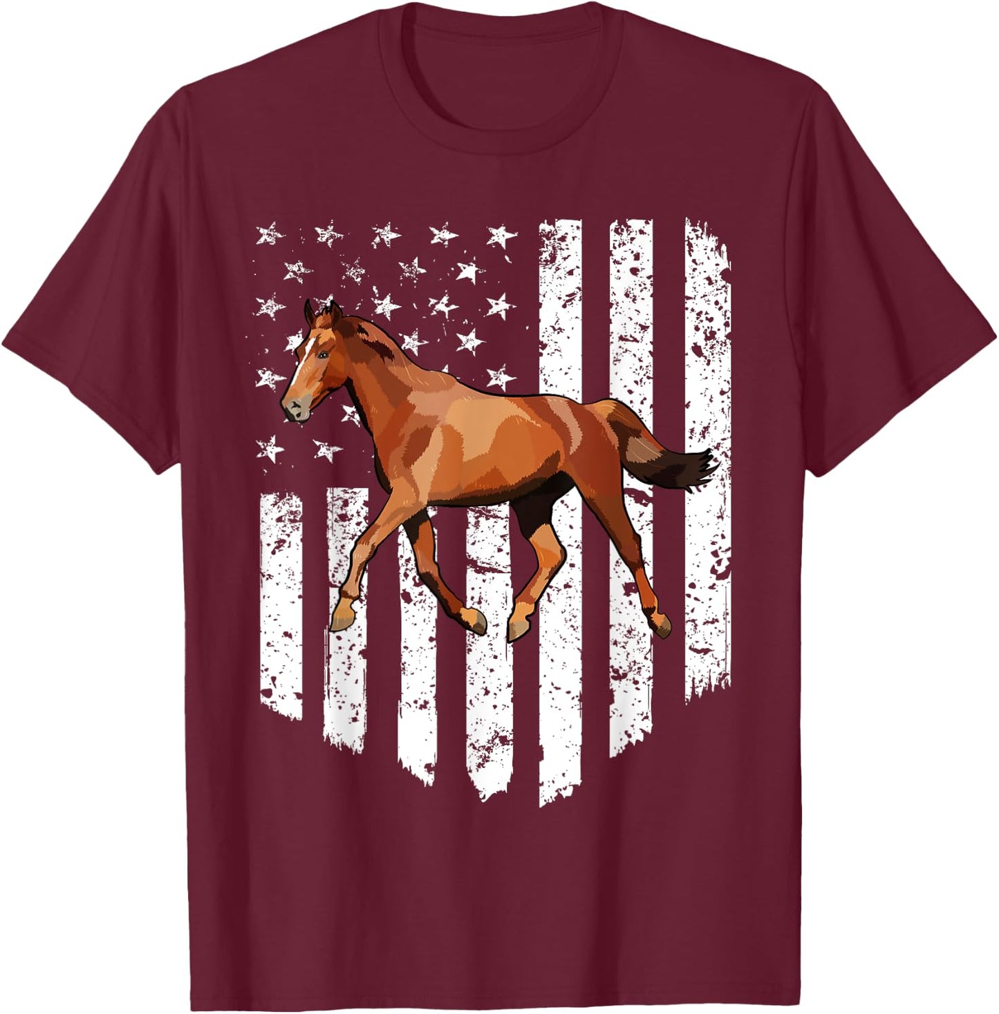 White American Flag Brown Horse 4th Of July Farm Animal Kids Men T-Shirt - T-Shirt | Maroon